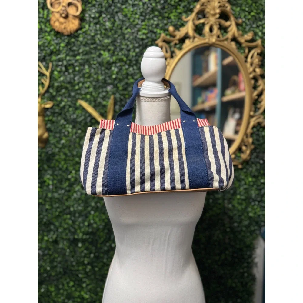 Tommy‎ Hilfiger Striped Canvas Tote Bag Nautical Blue White Red Handbag